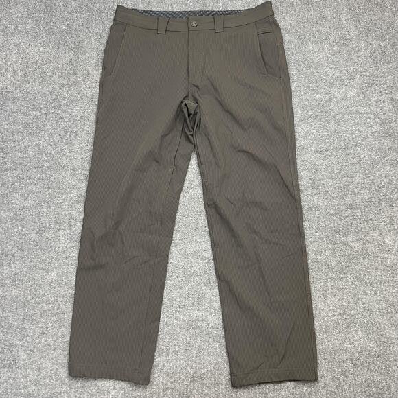 Lululemon Pants Men's 38 Brown Pinstripe Straight Leg Golf Dress Athletic Casual - Picture 1 of 11